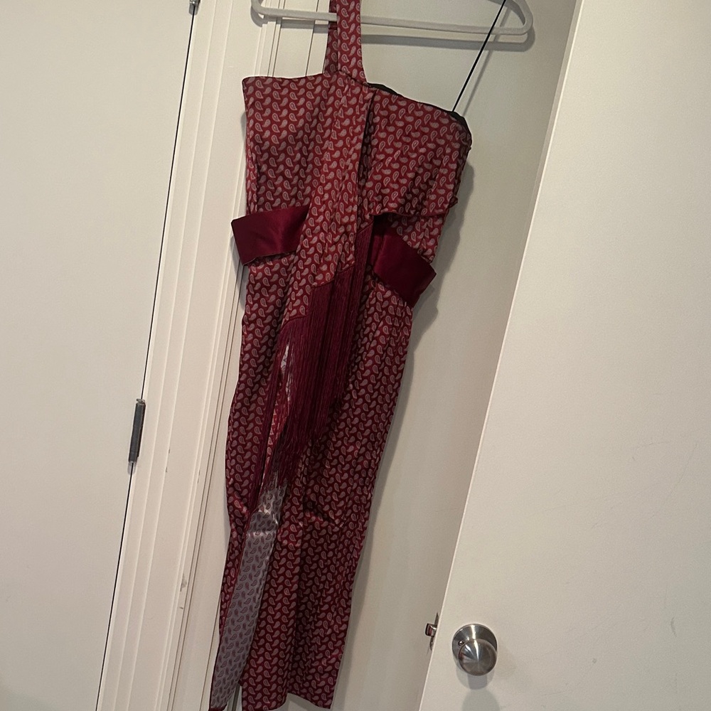 J. Mendel Red Paisley Dress burgundy with fringe